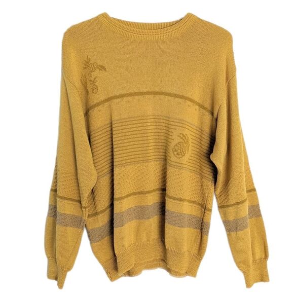 VINTAGE mustard yellow cotton blend oversized crew neck sweater ananace Small F1 - Picture 1 of 9